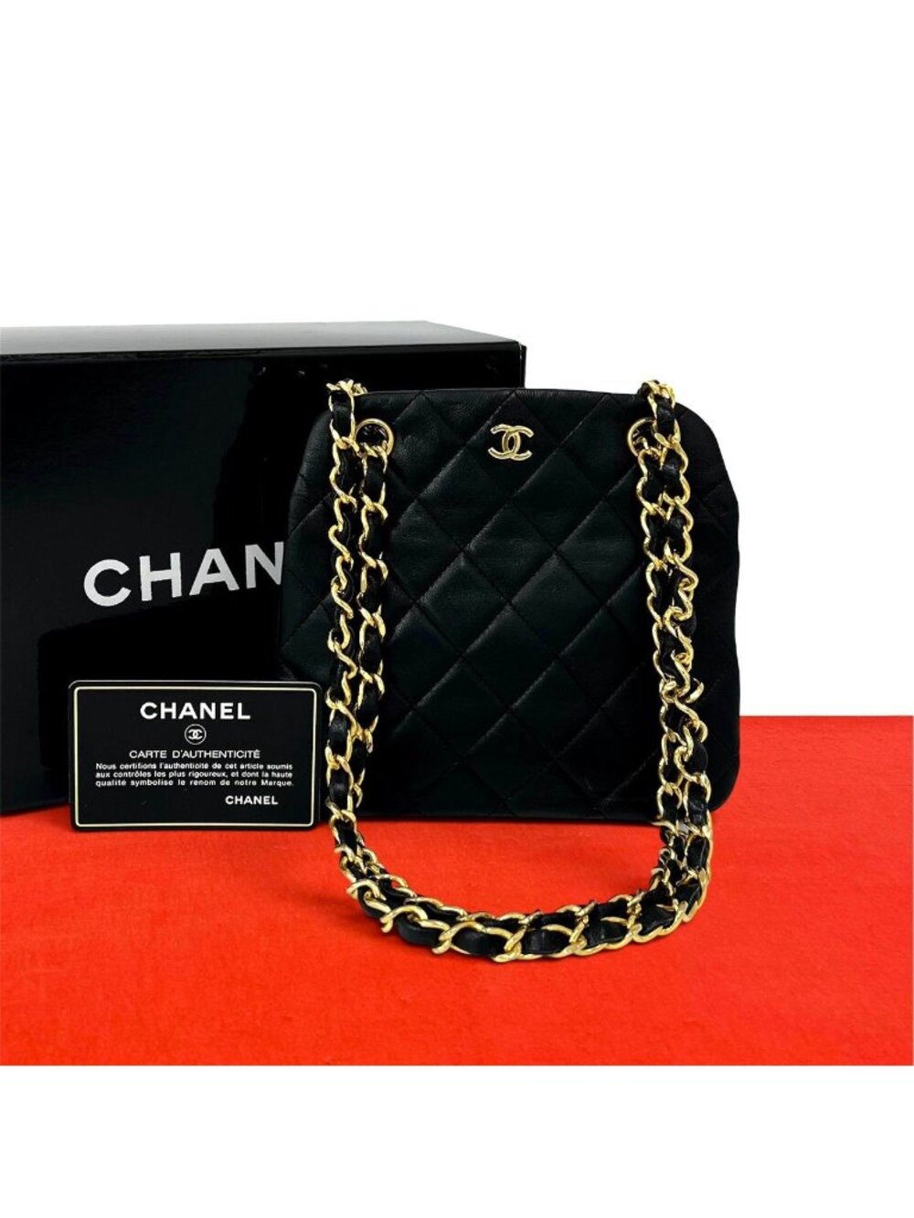 Chanel Vintage Quilted Coco Lambskin Kiss Lock Shoulder Bag Black